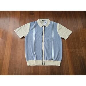 PJ Paul Jones Sweater Men's L Button Up Knit Cardigan Short Sleeve Blue Multi